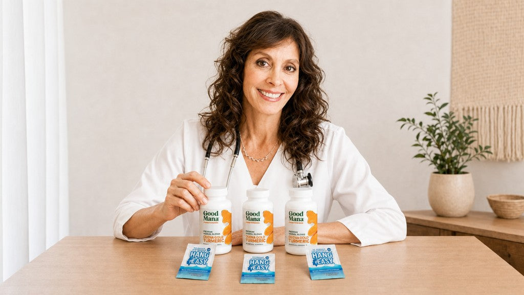 Dr. Joy with the Good Mana 90-Day ʻŌlena Gold Kit